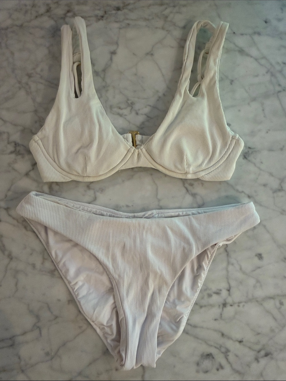 Ribbed Underwire Bikini Set – White